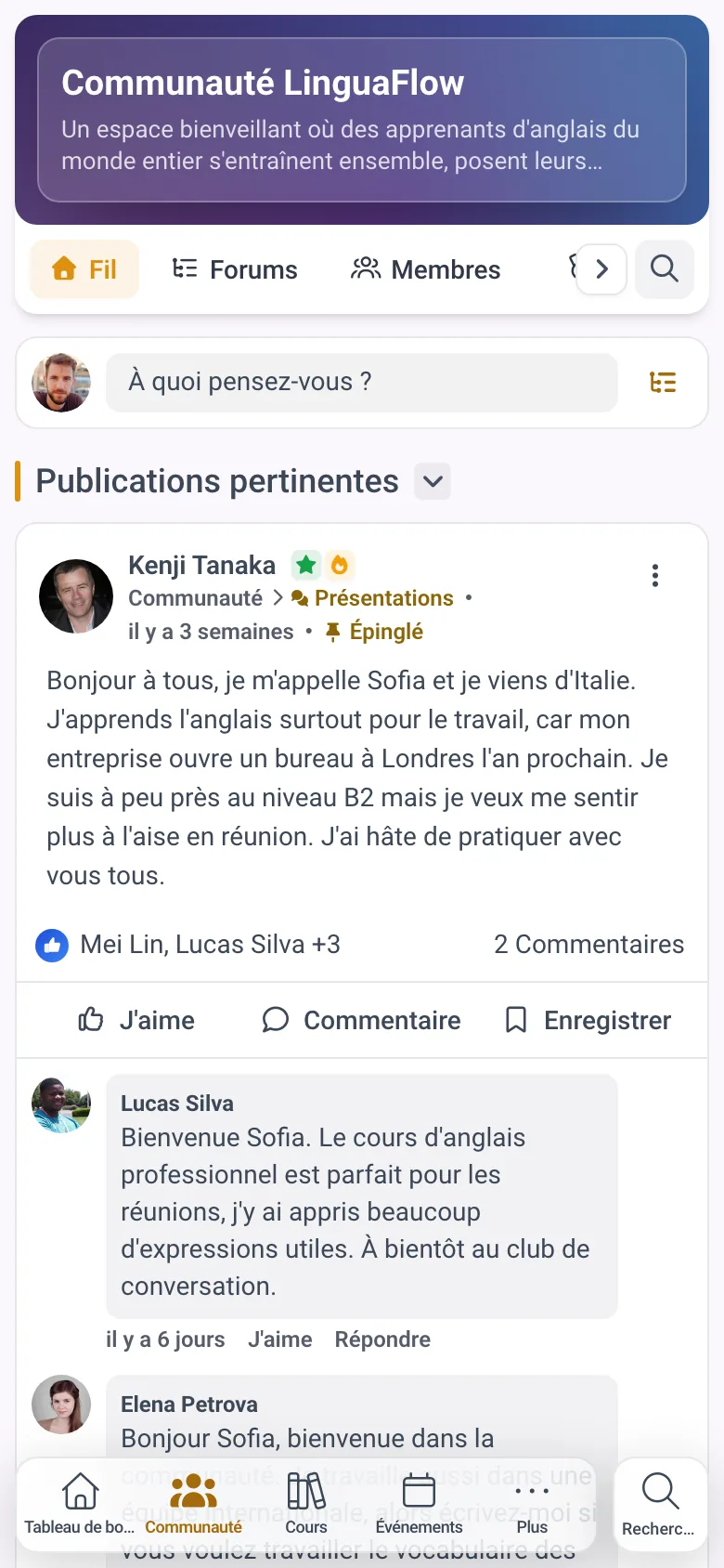 La communauté des membres dans l'application