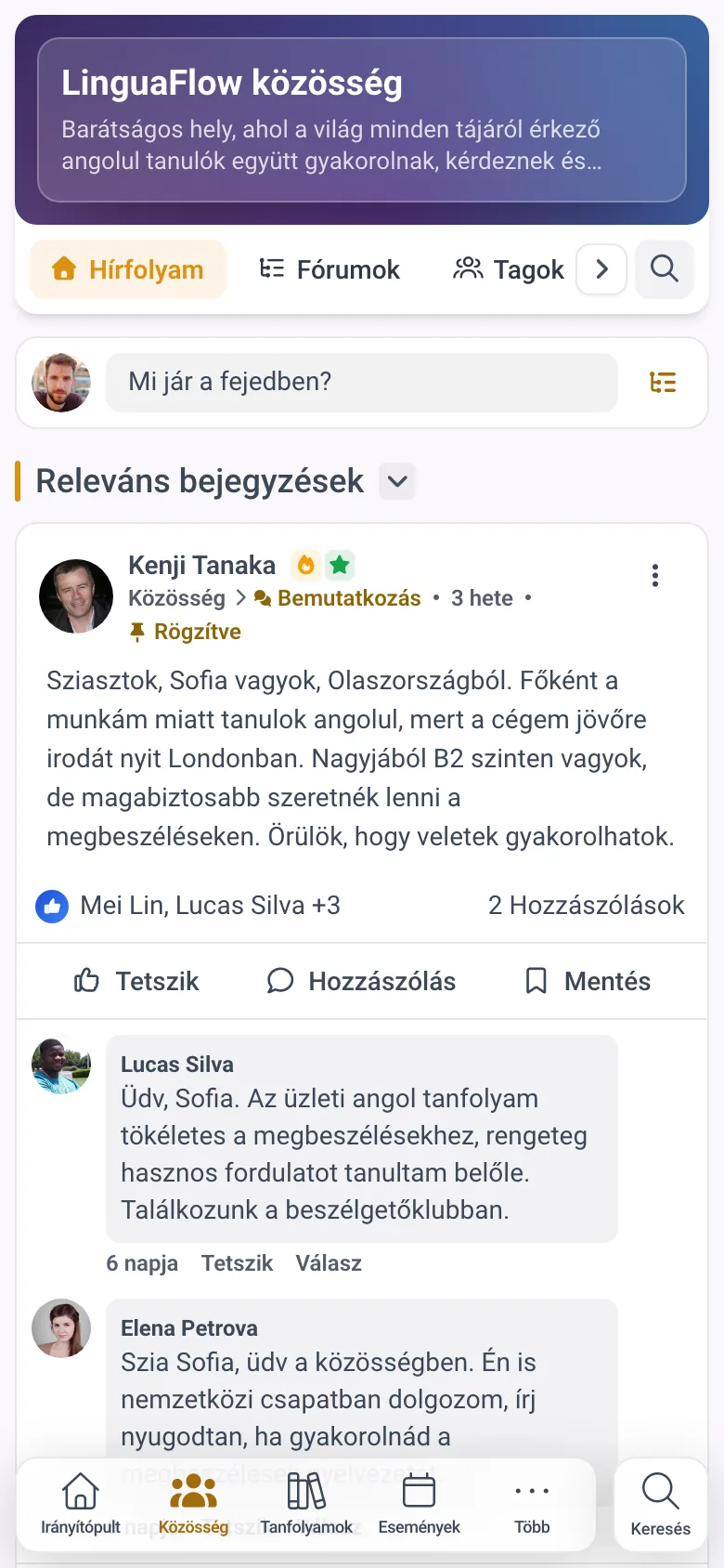 A tagok közössége az alkalmazásban