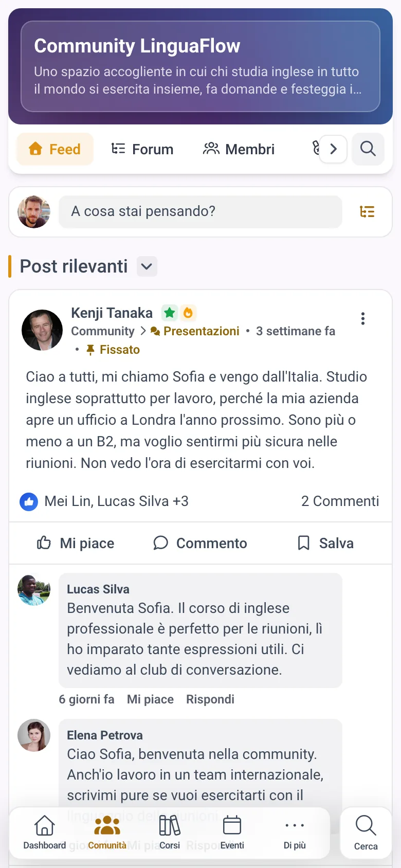 La community dei membri nell'app