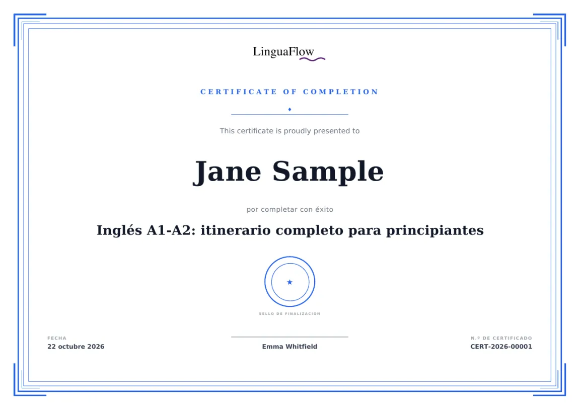 Certificado emitido automáticamente en MemberArea con el nombre del alumno, el título del curso y la fecha de finalización