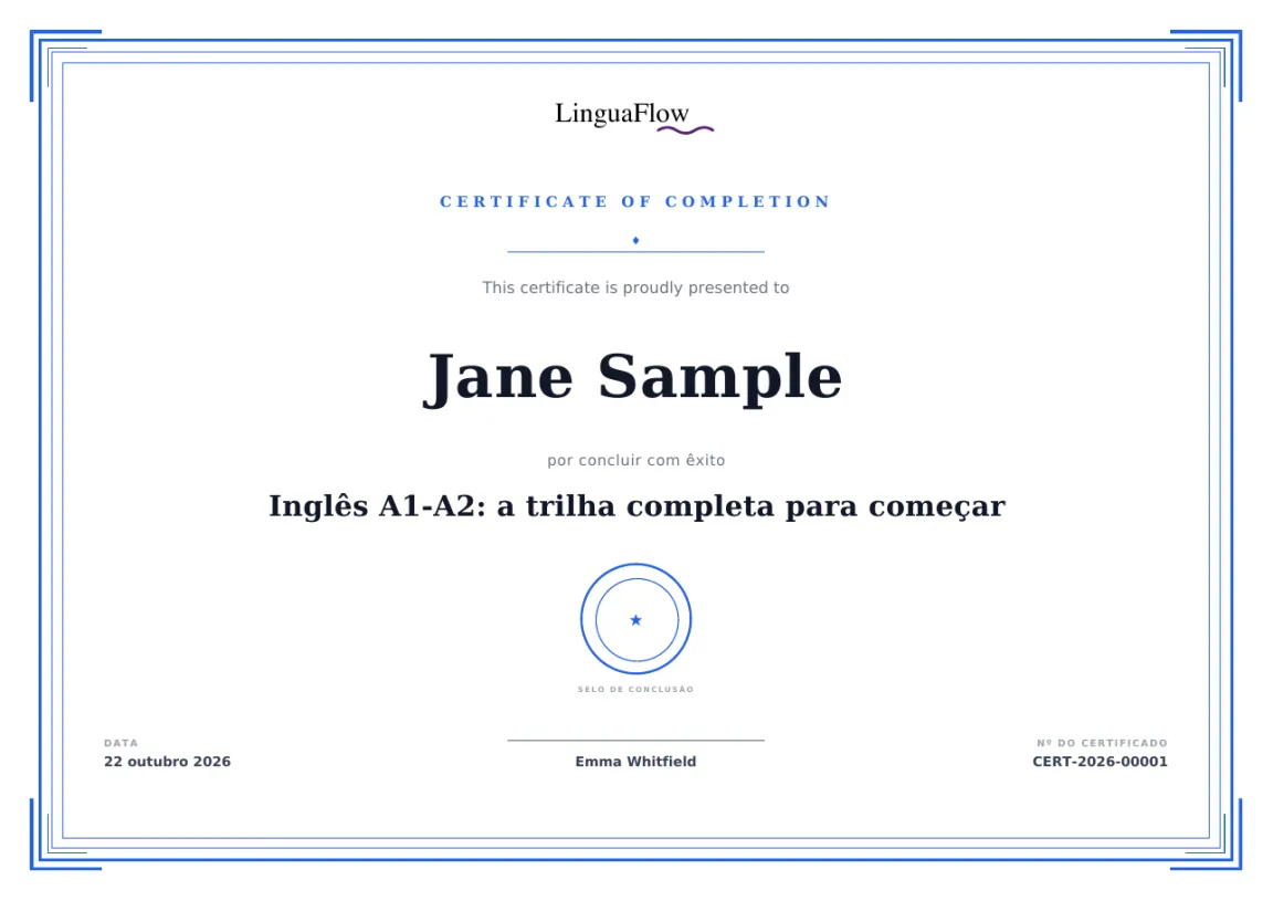 Certificado emitido automaticamente no MemberArea com o nome do aluno, o título do curso e a data de conclusão